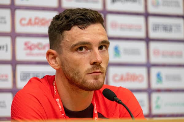 SINGAPORE - Thursday, July 14, 2022: Liverpool's Andy Robertson during a press conference at the National Stadium, Singapore ahead of the Standard Chartered Trophy pre-season friendly match against Crystal Palace. (Pic by David Rawcliffe/Propaganda)