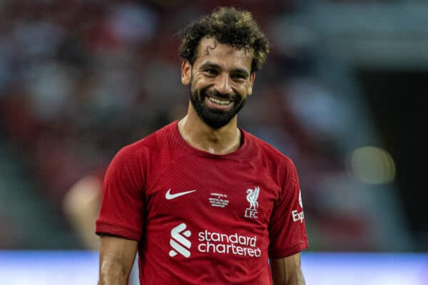 SINGAPORE - Friday, July 15, 2022: Liverpool's Mohamed Salah during the Standard Chartered Trophy pre-season friendly match between Liverpool FC and Crystal Palace FC at the Singapore National Stadium. (Pic by David Rawcliffe/Propaganda)