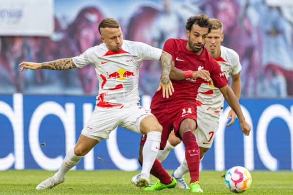 LEIPZIG, GERMANY - Thursday, July 21, 2022: Liverpool's Mohamed Salah (C) during a pre-season friendly match between RB Leipzig and Liverpool FC at the Red Bull Arena. (Pic by David Rawcliffe/Propaganda)