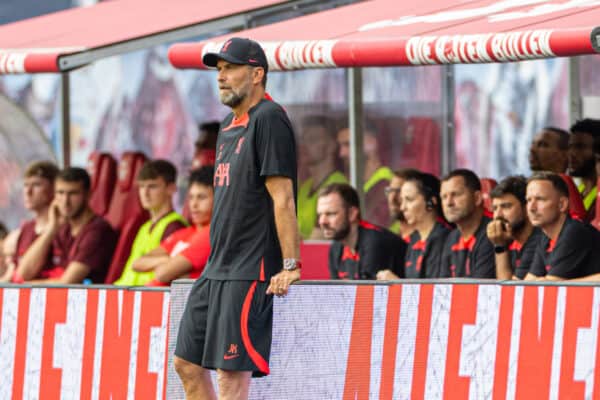 LEIPZIG, GERMANY - Thursday, July 21, 2022: Liverpool's manager Jürgen Klopp during a pre-season friendly match between RB Leipzig and Liverpool FC at the Red Bull Arena. (Pic by David Rawcliffe/Propaganda)