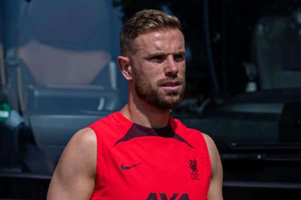 SAALFELDEN, AUSTRIA - Sunday, July 24, 2022: Liverpool's captain Jordan Henderson arrives before a training session during the club's pre-season training camp in Austria. (Pic by David Rawcliffe/Propaganda)