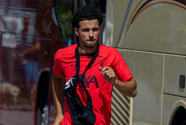 SAALFELDEN, AUSTRIA - Sunday, July 24, 2022: Liverpool's Curtis Jones arrives before a training session during the club's pre-season training camp in Austria. (Pic by David Rawcliffe/Propaganda)