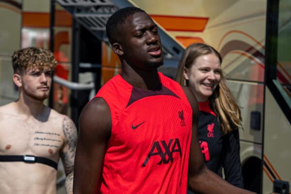 SAALFELDEN, AUSTRIA - Sunday, July 24, 2022: Liverpool's Ibrahima Konaté arrives before a training session during the club's pre-season training camp in Austria. (Pic by David Rawcliffe/Propaganda)