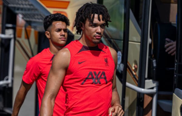 SAALFELDEN, AUSTRIA - Sunday, July 24, 2022: Liverpool's Trent Alexander-Arnold arrives before a training session during the club's pre-season training camp in Austria. (Pic by David Rawcliffe/Propaganda)