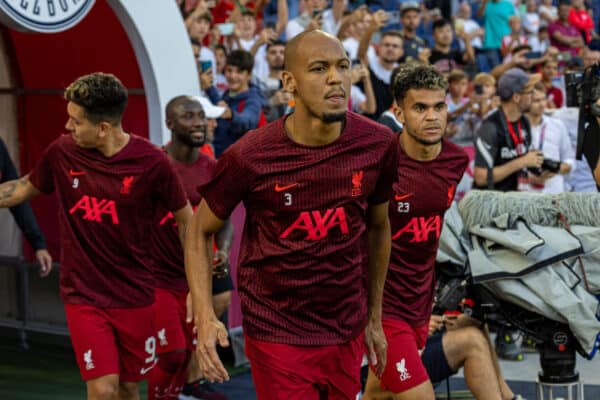 SALZBURG, AUSTRIA - Wednesday, July 27, 2022: Liverpool's Fabio Henrique Tavares 'Fabinho' during the pre-match warm-up before a pre-season friendly between FC Red Bull Salzburg and Liverpool FC at the Red Bull Arena. (Pic by David Rawcliffe/Propaganda)