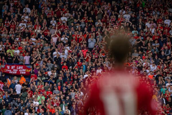 LEICESTER, ENGLAND - Saturday, July 30, 2022: Liverpool supporters during the FA Community Shield friendly match between Liverpool FC and Manchester City FC at the King Power Stadium. (Pic by David Rawcliffe/Propaganda)