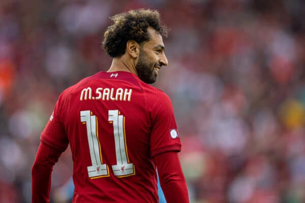 LEICESTER, ENGLAND - Saturday, July 30, 2022: Liverpool's Mohamed Salah during the FA Community Shield friendly match between Liverpool FC and Manchester City FC at the King Power Stadium. (Pic by David Rawcliffe/Propaganda)