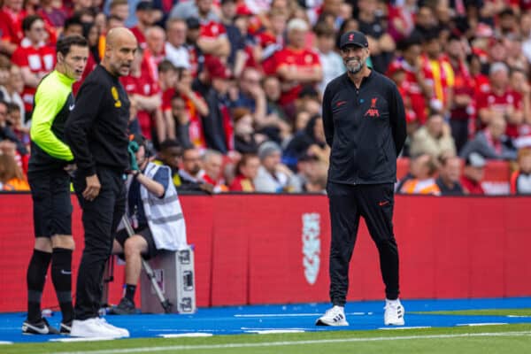 LEICESTER, ENGLAND - Saturday, July 30, 2022: Liverpool's manager Jürgen Klopp during the FA Community Shield friendly match between Liverpool FC and Manchester City FC at the King Power Stadium. (Pic by David Rawcliffe/Propaganda)