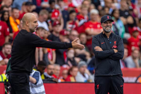 LEICESTER, ENGLAND - Saturday, July 30, 2022: Liverpool's manager Jürgen Klopp during the FA Community Shield friendly match between Liverpool FC and Manchester City FC at the King Power Stadium. (Pic by David Rawcliffe/Propaganda)