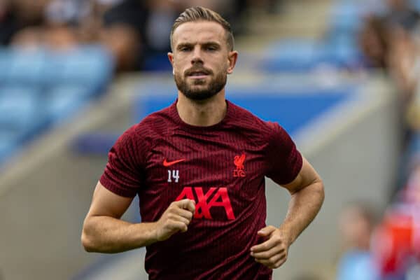 LEICESTER, ENGLAND - Saturday, July 30, 2022: Liverpool's captain Jordan Henderson during the pre-match warm-up before the FA Community Shield friendly match between Liverpool FC and Manchester City FC at the King Power Stadium. (Pic by David Rawcliffe/Propaganda)