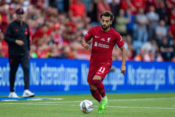 LEICESTER, ENGLAND - Saturday, July 30, 2022: Liverpool's Mohamed Salah during the FA Community Shield friendly match between Liverpool FC and Manchester City FC at the King Power Stadium. (Pic by David Rawcliffe/Propaganda)