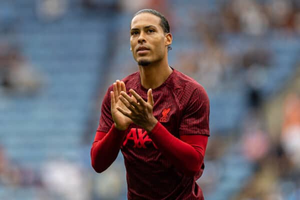 LEICESTER, ENGLAND - Saturday, July 30, 2022: Liverpool's Virgil van Dijk during the pre-match warm-up before the FA Community Shield friendly match between Liverpool FC and Manchester City FC at the King Power Stadium. (Pic by David Rawcliffe/Propaganda)