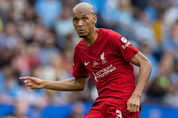 LEICESTER, ENGLAND - Saturday, July 30, 2022: Liverpool's Fabio Henrique Tavares 'Fabinho' during the FA Community Shield friendly match between Liverpool FC and Manchester City FC at the King Power Stadium. (Pic by David Rawcliffe/Propaganda)