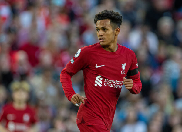 LIVERPOOL, ENGLAND - Sunday, July 31, 2022: Liverpool's Fábio Carvalho during a pre-season friendly match between Liverpool FC and RC Strasbourg Alsace at Anfield. (Pic by David Rawcliffe/Propaganda)