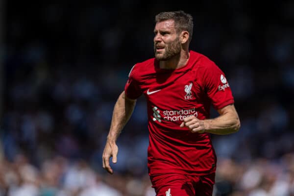 LONDON, ENGLAND - Saturday, August 6, 2022: Liverpool's James Milner during the FA Premier League match between Fulham FC and Liverpool FC at Craven Cottage. (Pic by David Rawcliffe/Propaganda)