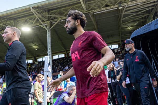 LONDON, ENGLAND - Saturday, August 6, 2022: Liverpool's Mohamed Salah runs out of the tunnel before the the FA Premier League match between Fulham FC and Liverpool FC at Craven Cottage. (Pic by David Rawcliffe/Propaganda)