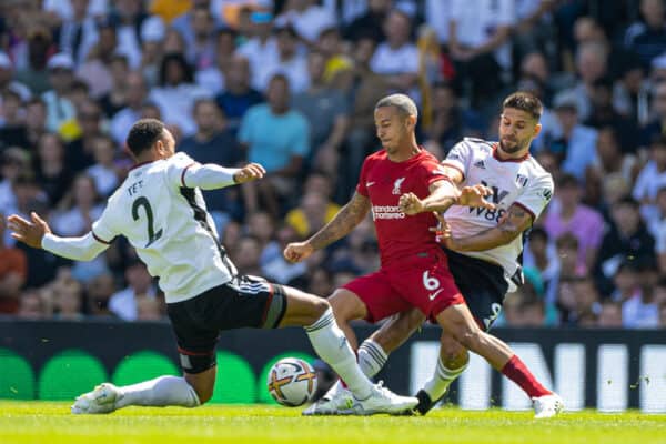 LONDON, ENGLAND - Saturday, August 6, 2022: Liverpool's Thiago Alcântara during the FA Premier League match between Fulham FC and Liverpool FC at Craven Cottage. (Pic by David Rawcliffe/Propaganda)