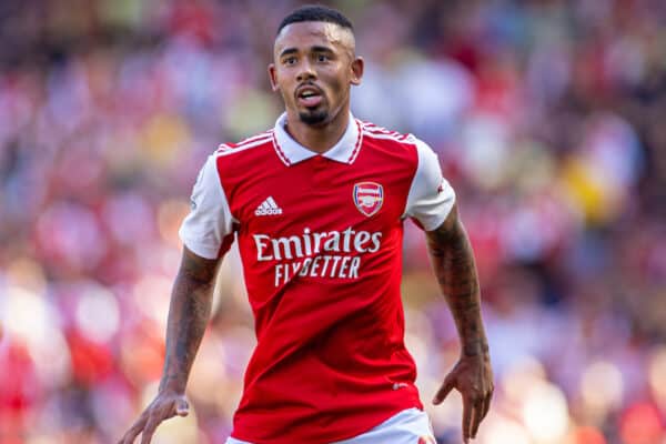 LONDON, ENGLAND - Saturday, August 13, 2022: Arsenal's Gabriel Jesus during the FA Premier League match between Arsenal FC and Leicester City FC at the Emirates Stadium. (Pic by David Rawcliffe/Propaganda)