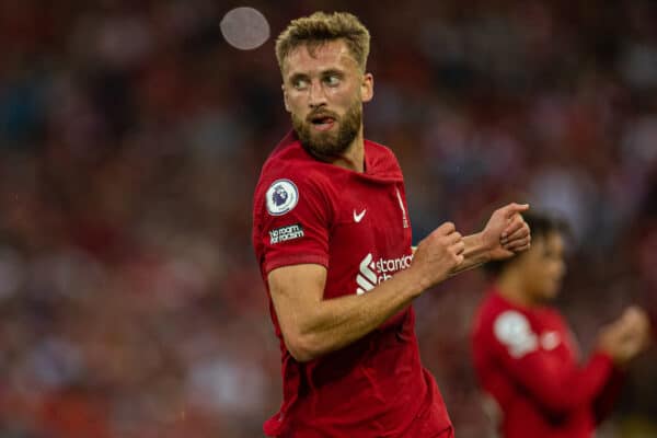 LIVERPOOL, ENGLAND - Monday, August 15, 2022: Liverpool's Nathaniel Phillips during the FA Premier League match between Liverpool FC and Crystal Palace FC at Anfield. (Pic by David Rawcliffe/Propaganda)