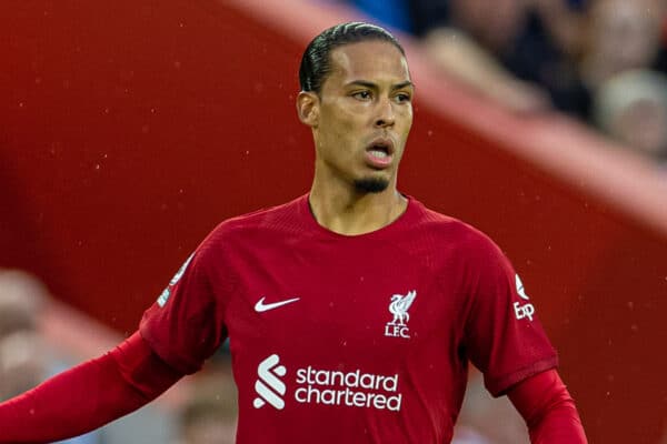 LIVERPOOL, ENGLAND - Monday, August 15, 2022: Liverpool's Virgil van Dijk during the FA Premier League match between Liverpool FC and Crystal Palace FC at Anfield. (Pic by David Rawcliffe/Propaganda)