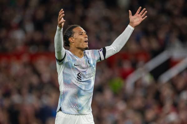 MANCHESTER, ENGLAND - Monday, August 22, 2022: Liverpool's Virgil van Dijk during the FA Premier League match between Manchester United FC and Liverpool FC at Old Trafford. (Pic by David Rawcliffe/Propaganda)