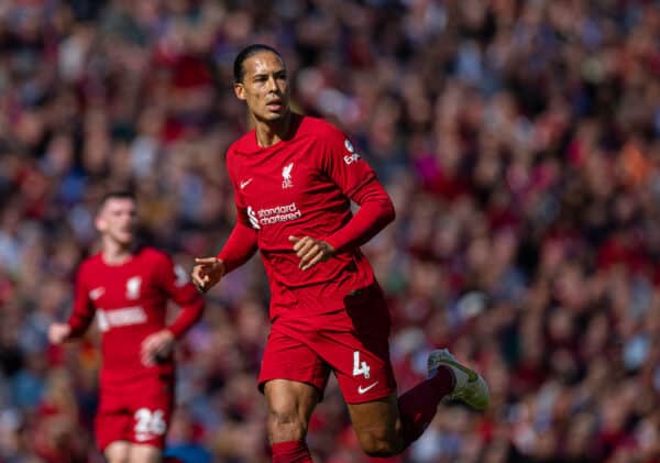 LIVERPOOL, ENGLAND - Saturday, August 27, 2022: Liverpool's Virgil van Dijk during the FA Premier League match between Liverpool FC and AFC Bournemouth at Anfield. (Pic by David Rawcliffe/Propaganda)