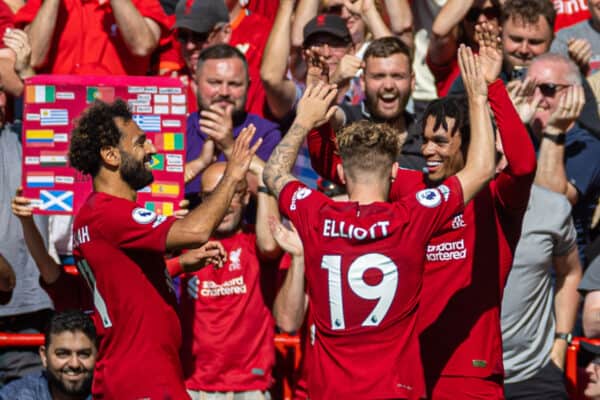 LIVERPOOL, ENGLAND - Saturday, August 27, 2022: Liverpool's Trent Alexander-Arnold celebrates after scoring the third goal during the FA Premier League match between Liverpool FC and AFC Bournemouth at Anfield. (Pic by David Rawcliffe/Propaganda)