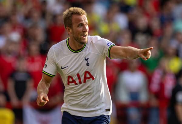 NOTTINGHAM, ENGLAND - Sunday, August 28, 2022: Tottenham Hotspur's Harry Kane celebrates after scoring the second goal during the FA Premier League match between Nottingham Forest FC and Tottenham Hotspur FC at the City Ground. (Pic by David Rawcliffe/Propaganda)