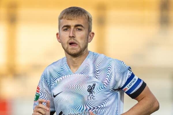 SALFORD, ENGLAND - Tuesday, August 30, 2022: Liverpool's captain Jake Cain during the English Football League Trophy Northern Group D match between Salford City FC and Liverpool FC Under-21's at Moor Lane. (Pic by David Rawcliffe/Propaganda)