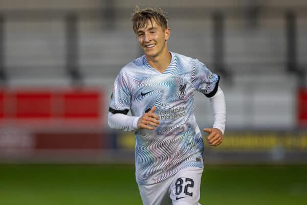 SALFORD, ENGLAND - Tuesday, August 30, 2022: Liverpool's Max Woltman during the English Football League Trophy Northern Group D match between Salford City FC and Liverpool FC Under-21's at Moor Lane. (Pic by David Rawcliffe/Propaganda)