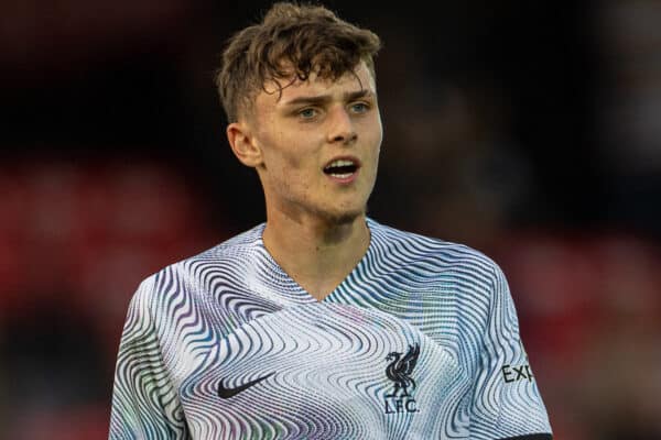 SALFORD, ENGLAND - Tuesday, August 30, 2022: Liverpool's Bobby Clark during the English Football League Trophy Northern Group D match between Salford City FC and Liverpool FC Under-21's at Moor Lane. (Pic by David Rawcliffe/Propaganda)