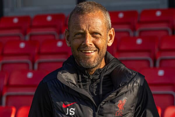 SALFORD, ENGLAND - Tuesday, August 30, 2022: Liverpool's Under-18's coach Jay Spearing pictured before the English Football League Trophy Northern Group D match between Salford City FC and Liverpool FC Under-21's at Moor Lane. (Pic by David Rawcliffe/Propaganda)