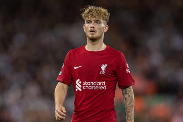 LIVERPOOL, ENGLAND - Wednesday, August 31, 2022: Liverpool's Harvey Elliott during the FA Premier League match between Liverpool FC and Newcastle United FC at Anfield. (Pic by David Rawcliffe/Propaganda)