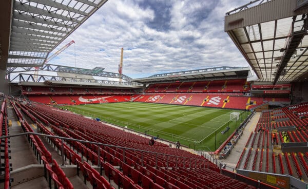 LIVERPOOL, ENGLAND - Wednesday, August 31, 2022: A general view of the Anfield, showing the on-going construction of the new upper tier of the Anfield Road stand, during the FA Premier League match between Liverpool FC and Newcastle United FC at Anfield. (Pic by David Rawcliffe/Propaganda)