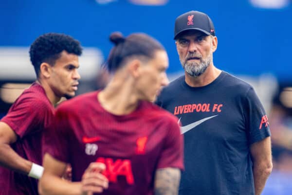 LIVERPOOL, ENGLAND - Saturday, September 3, 2022: Liverpool's manager Jürgen Klopp during the pre-match warm-up before the FA Premier League match between Everton FC and Liverpool FC, the 241st Merseyside Derby, at Goodison Park. (Pic by David Rawcliffe/Propaganda)