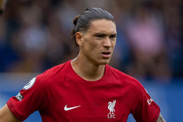 LIVERPOOL, ENGLAND - Saturday, September 3, 2022: Liverpool's Darwin Núñez during the FA Premier League match between Everton FC and Liverpool FC, the 241st Merseyside Derby, at Goodison Park. (Pic by David Rawcliffe/Propaganda)