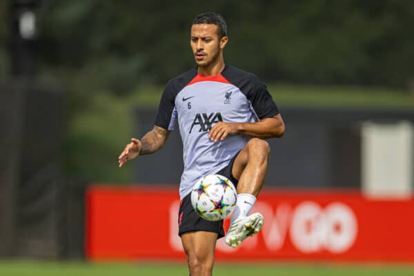 LIVERPOOL, ENGLAND - Tuesday, September 6, 2022: Liverpool's Thiago Alcântara during a training session at the AXA Training Centre ahead of the UEFA Champions League Group A matchday 1 game between SSC Napoli and Liverpool FC. (Pic by David Rawcliffe/Propaganda)