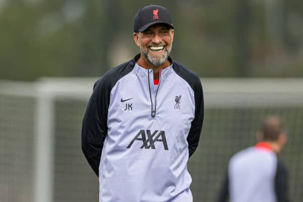 LIVERPOOL, ENGLAND - Tuesday, September 6, 2022: Liverpool's manager Jürgen Klopp during a training session at the AXA Training Centre ahead of the UEFA Champions League Group A matchday 1 game between SSC Napoli and Liverpool FC. (Pic by David Rawcliffe/Propaganda)