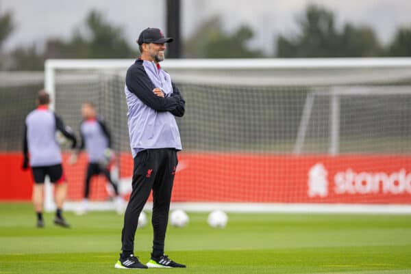 LIVERPOOL, ENGLAND - Tuesday, September 6, 2022: Liverpool's manager Jürgen Klopp during a training session at the AXA Training Centre ahead of the UEFA Champions League Group A matchday 1 game between SSC Napoli and Liverpool FC. (Pic by David Rawcliffe/Propaganda)