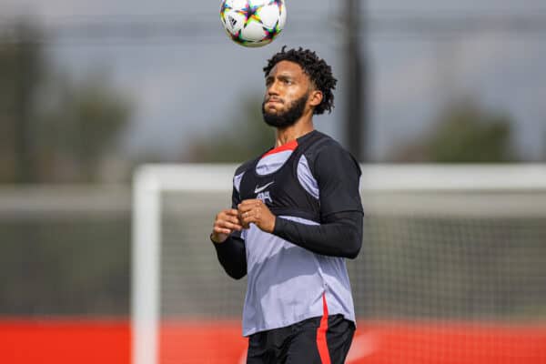 LIVERPOOL, ENGLAND - Tuesday, September 6, 2022: Liverpool's Joe Gomez during a training session at the AXA Training Centre ahead of the UEFA Champions League Group A matchday 1 game between SSC Napoli and Liverpool FC. (Pic by David Rawcliffe/Propaganda)