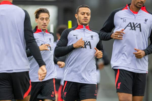 LIVERPOOL, ENGLAND - Tuesday, September 6, 2022: Liverpool's Thiago Alcântara during a training session at the AXA Training Centre ahead of the UEFA Champions League Group A matchday 1 game between SSC Napoli and Liverpool FC. (Pic by David Rawcliffe/Propaganda)