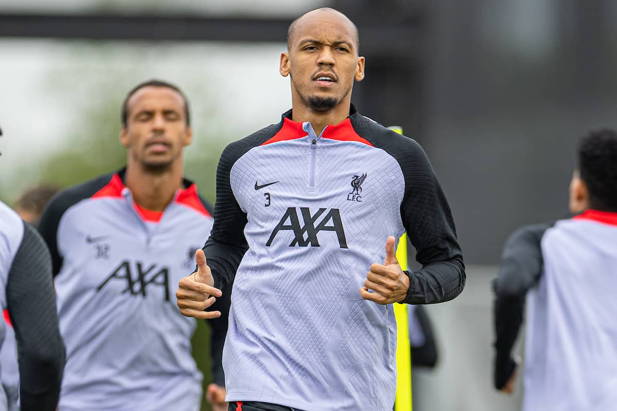 LIVERPOOL, ENGLAND - Tuesday, September 6, 2022: Liverpool's Fabio Henrique Tavares 'Fabinho' during a training session at the AXA Training Centre ahead of the UEFA Champions League Group A matchday 1 game between SSC Napoli and Liverpool FC. (Pic by David Rawcliffe/Propaganda)