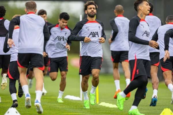 LIVERPOOL, ENGLAND - Tuesday, September 6, 2022: Liverpool's Mohamed Salah during a training session at the AXA Training Centre ahead of the UEFA Champions League Group A matchday 1 game between SSC Napoli and Liverpool FC. (Pic by David Rawcliffe/Propaganda)