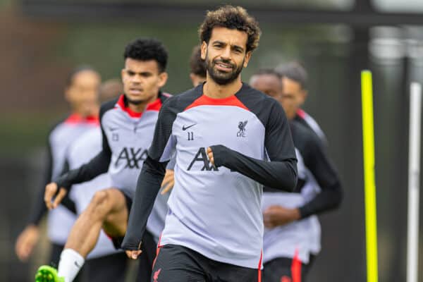 LIVERPOOL, ENGLAND - Tuesday, September 6, 2022: Liverpool's Mohamed Salah during a training session at the AXA Training Centre ahead of the UEFA Champions League Group A matchday 1 game between SSC Napoli and Liverpool FC. (Pic by David Rawcliffe/Propaganda)