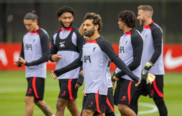 LIVERPOOL, ENGLAND - Tuesday, September 6, 2022: Liverpool's Mohamed Salah during a training session at the AXA Training Centre ahead of the UEFA Champions League Group A matchday 1 game between SSC Napoli and Liverpool FC. (Pic by David Rawcliffe/Propaganda)