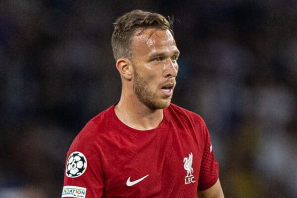 NAPLES, ITALY - Wednesday, September 7, 2022: Liverpool's Arthur Melo during the UEFA Champions League Group A matchday 1 game between SSC Napoli and Liverpool FC at the Stadio Diego Armando Maradona. (Pic by David Rawcliffe/Propaganda)