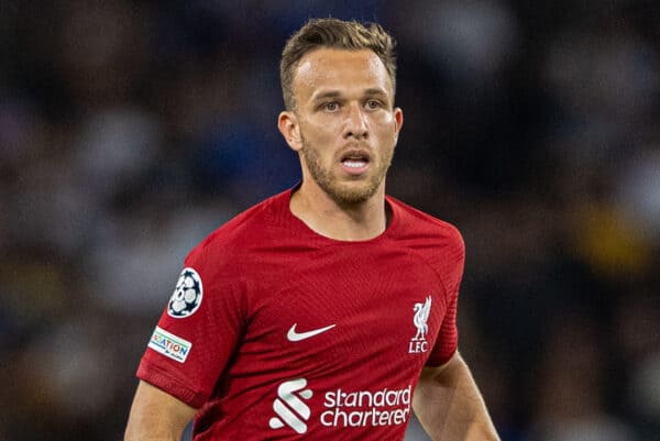 NAPLES, ITALY - Wednesday, September 7, 2022: Liverpool's Arthur Melo during the UEFA Champions League Group A matchday 1 game between SSC Napoli and Liverpool FC at the Stadio Diego Armando Maradona. (Pic by David Rawcliffe/Propaganda)