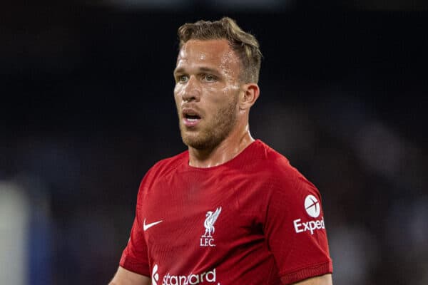 NAPLES, ITALY - Wednesday, September 7, 2022: Liverpool's Arthur Melo during the UEFA Champions League Group A matchday 1 game between SSC Napoli and Liverpool FC at the Stadio Diego Armando Maradona. (Pic by David Rawcliffe/Propaganda)