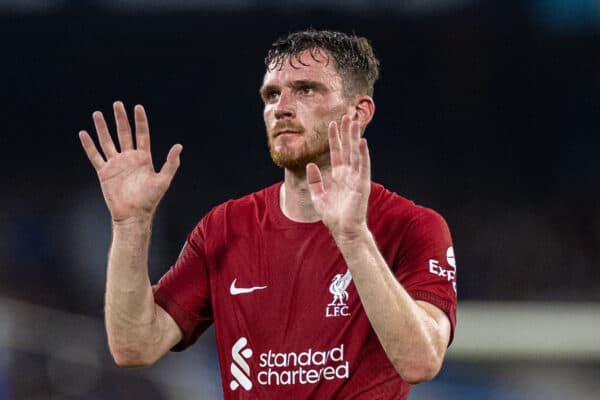 NAPLES, ITALY - Wednesday, September 7, 2022: Liverpool's Andy Robertson after the UEFA Champions League Group A matchday 1 game between SSC Napoli and Liverpool FC at the Stadio Diego Armando Maradona. (Pic by David Rawcliffe/Propaganda)