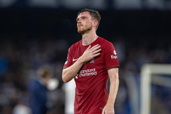 NAPLES, ITALY - Wednesday, September 7, 2022: Liverpool's Andy Robertson after the UEFA Champions League Group A matchday 1 game between SSC Napoli and Liverpool FC at the Stadio Diego Armando Maradona. (Pic by David Rawcliffe/Propaganda)